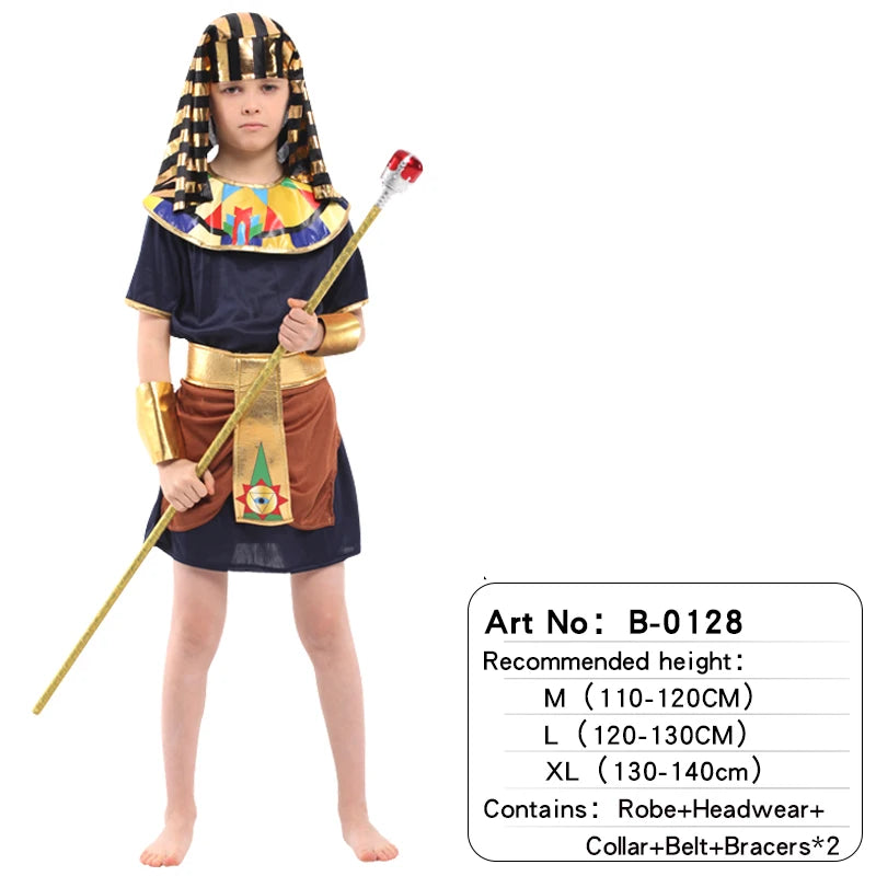 Halloween Child Ancient Egyptian King Pharaoh Cosplay Kids Fancy Dress Historical Theme Party Costume