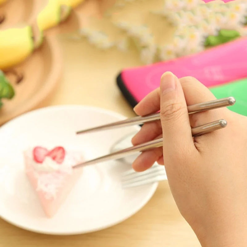 JJYY 4Pcs/3Pcs Set Dinnerware Portable Printed Knifes Fork Spoon Stainless Steel Family Camping Steak Cutlery Tableware with Bag