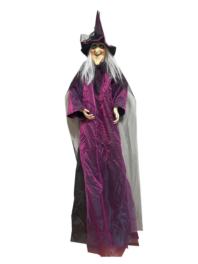 Halloween Sound Activated Light-up Witch Hanging Ghost Scary Props for Haunted House Bar Secret Room Outdoor Yard Garden Party
