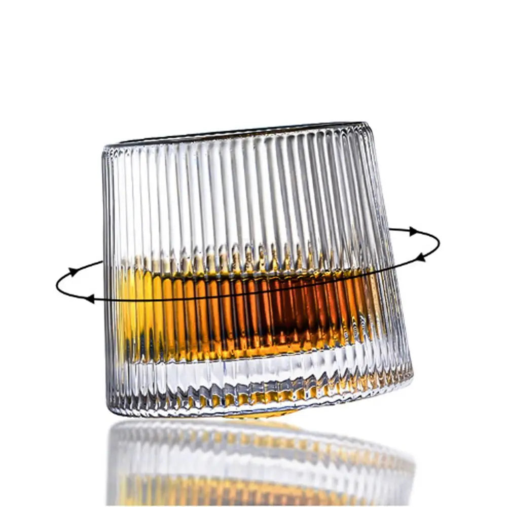Whiskey Glasses Rotating Whisky Glass with Base 360 Rotate Degrees Crystal Rum Glass for Cocktail Party Drinking Glass