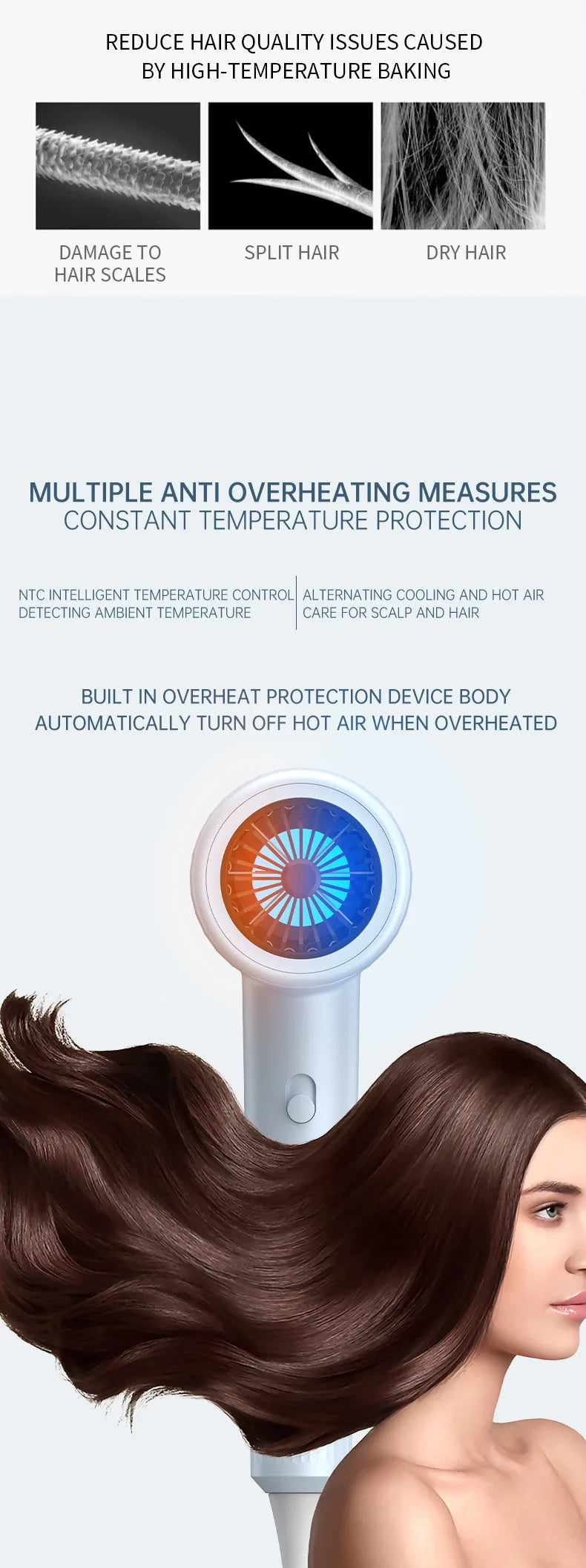 Hair Dryer, High-Speed Electric Turbine Airflow, Low Noise, Constant Temperature And Quick Drying Wind Speed 62m/s1800WQuick Dry
