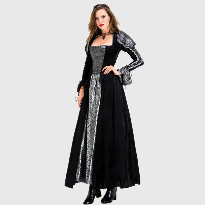 Halloween Day of the Dead Sexy European Medieval Retro Court Gothic Poison Queen Evil Vampire Costume Carnival Party Devil Witch