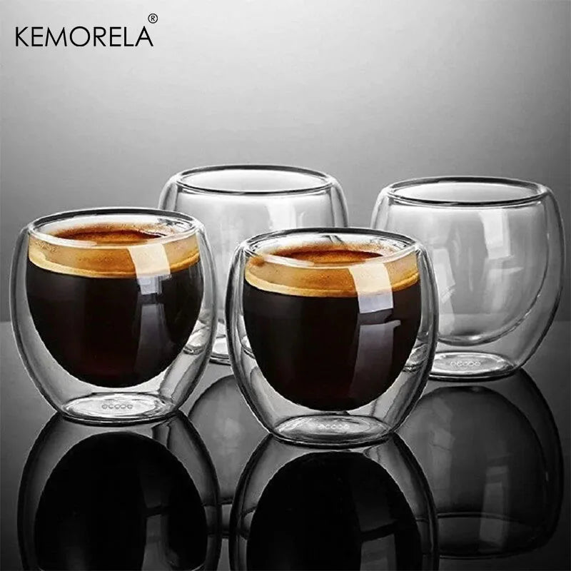 6PCS 80ML/2.7OZ Set High Borosilicate Double-Layer Coffee Cups Creative Transparent Insulated Espresso Water Drink Glass Cups