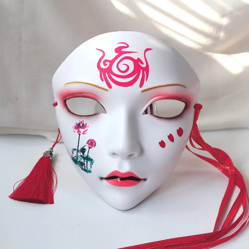 Halloween Animist Adult Party Mask Full Face Chinese Style Hand-Painted Decoration Masquerade Hanfu Accessories Party Decor
