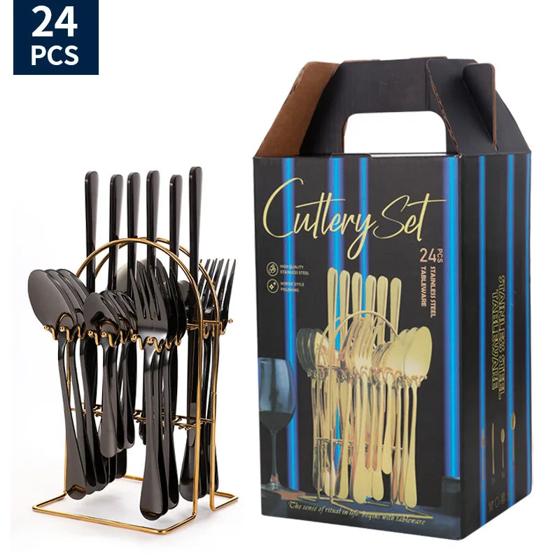 Stainl Steel Western Dining Utensils Set 24-Piece Set Steak Knife Fork Spoon Dinnerware Set Korean Sle Children's Cutler...