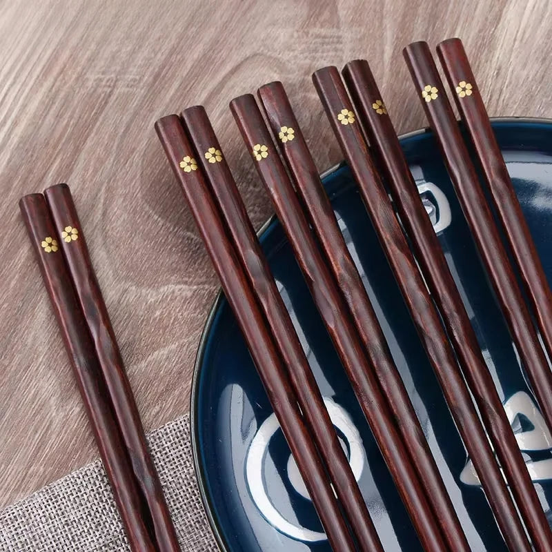 Japanese Cherry Blossom Chopsticks Natural Solid Wood High-end Reusable Tableware Anti Slip Chopsticks for Household Use