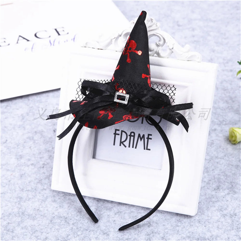 Mini Pointy Witch Hat Hairbands Spider Web Pumpkin Skull Shaped Hair Hoops For Kids Girls Halloween Headbands Cosplay Decoration