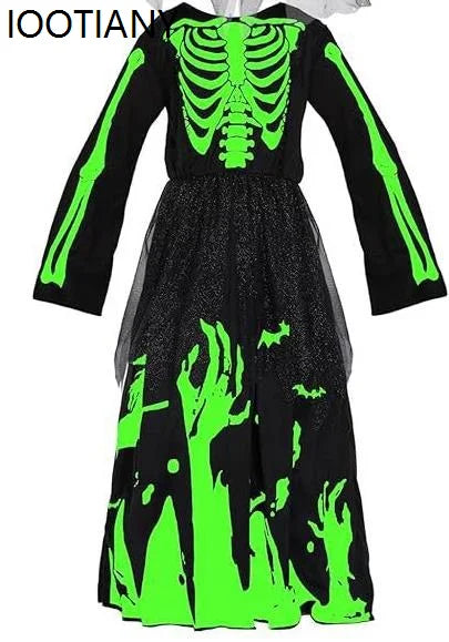 Halloween Skeleton Death Cosplay Costume Kids Horror Death Phantom Luminous Dress Up Girls Carnival Theme Party Terror Costumes