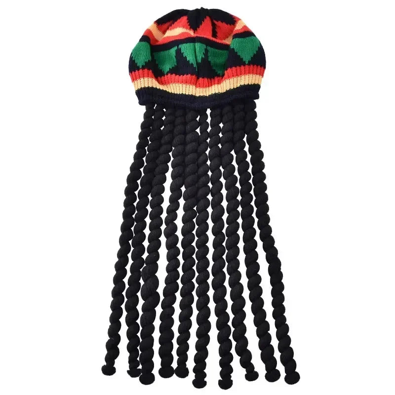 Halloween Costume d'Halloween pour Homme, Ensemble Pantalon, Chemise, Frange, Cadre en Verre, Collier, Chapeau Rasta, Dreadlocks