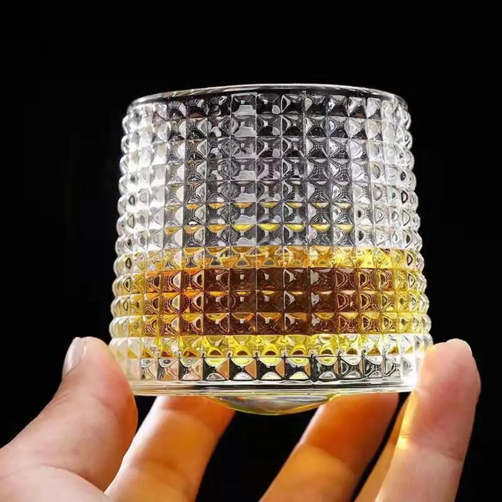 Whiskey Glasses Rotating Whisky Glass with Base 360 Rotate Degrees Crystal Rum Glass for Cocktail Party Drinking Glass