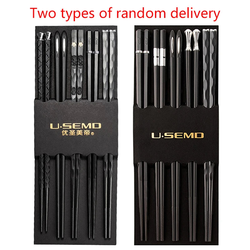 5 Pairs Alloy Laser Engraving Chopsticks Non-Slip Reusable Sushi Sticks