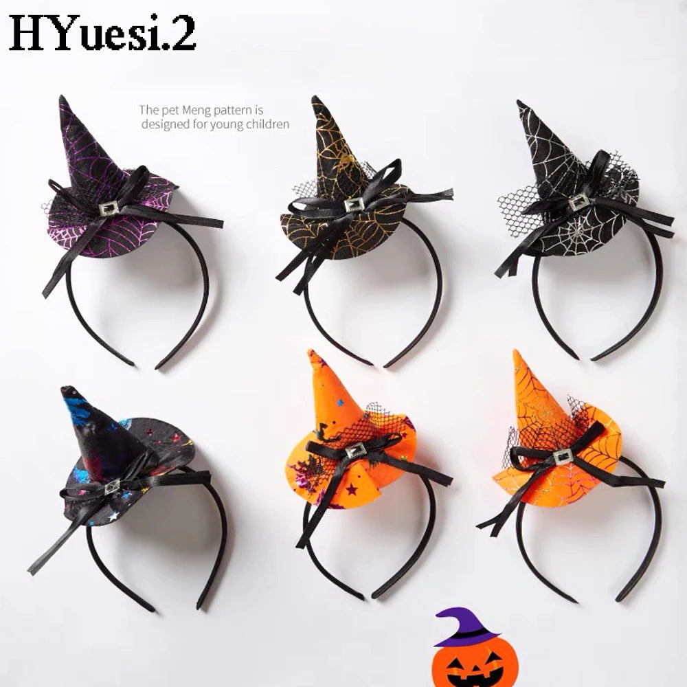 Mini Pointy Witch Hat Hairbands Spider Web Pumpkin Skull Shaped Hair Hoops For Kids Girls Halloween Headbands Cosplay Decoration