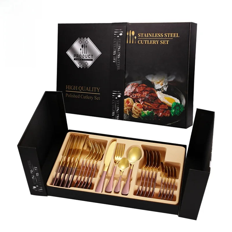Stainl Steel Western Dining Utensils Set 24-Piece Set Steak Knife Fork Spoon Dinnerware Set Korean Sle Children's Cutler...
