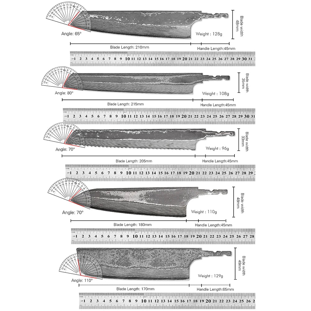 F.YOUNG DIY Damascus Steel Japanese Kitchen Chef Knife Blank Blade VG10 Full Tang Integral Hand Forged Sharp Edges Making Tools