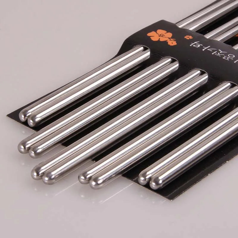5 Pairs Stainless Steel Square Chopsticks Chinese Stylish Healthy Light Weight Chinese Chopsticks Metal Non-slip Design Kitchen