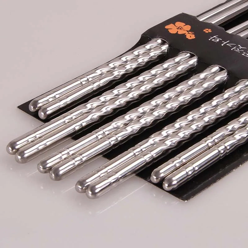 5 Pairs Stainless Steel Square Chopsticks Chinese Stylish Healthy Light Weight Chinese Chopsticks Metal Non-slip Design Kitchen