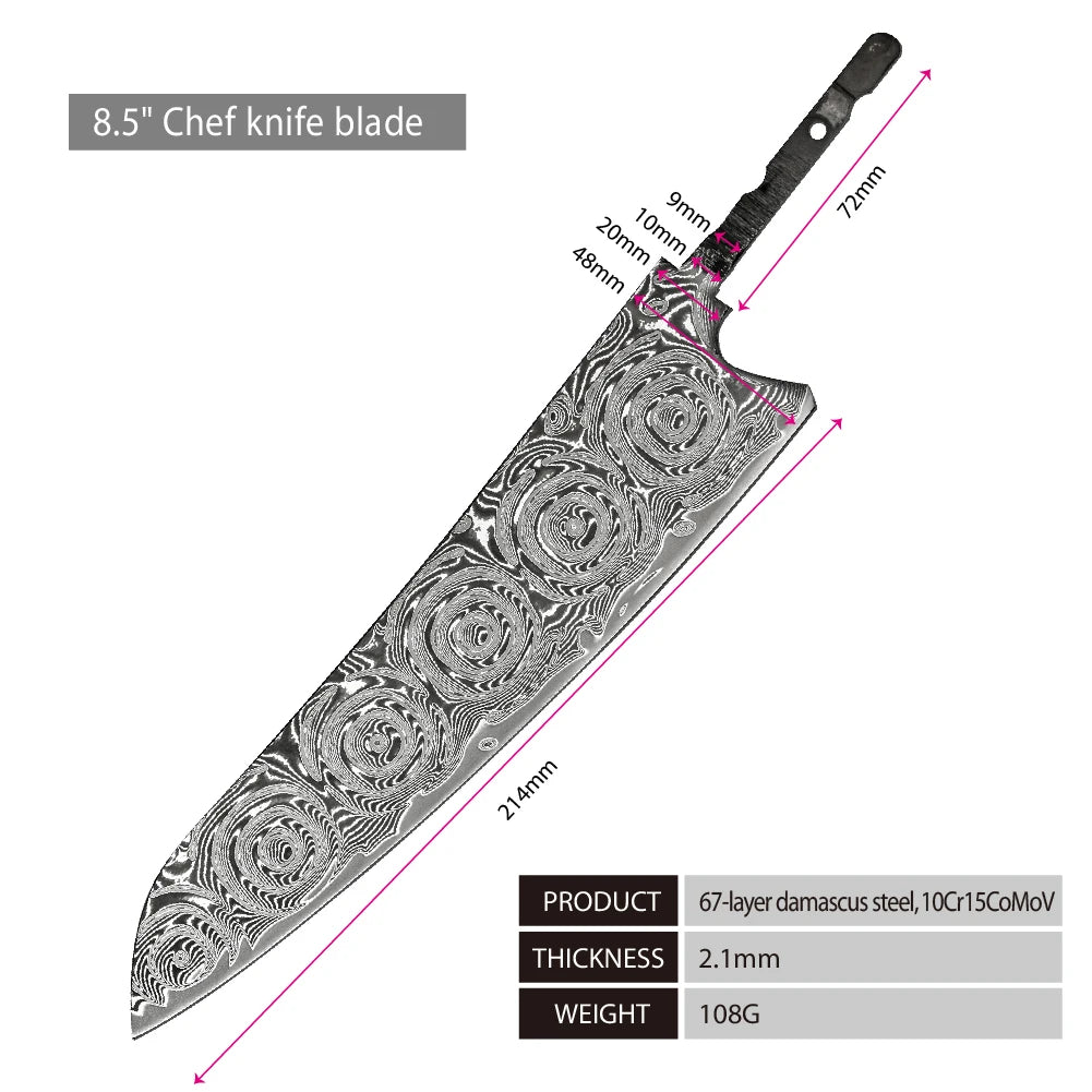 Amber Rose Pattern VG10 damascus steel kitchen blade chef knife kiritsuke nakiri santoku japanese petty DIY blade