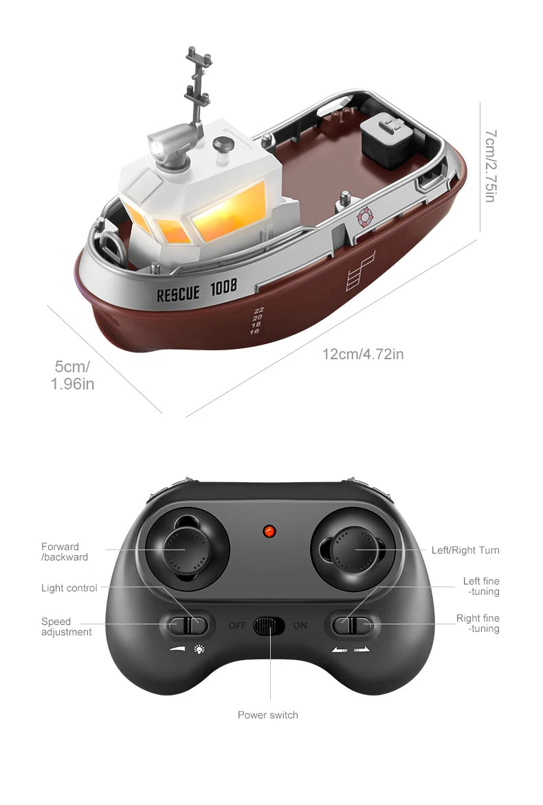 RC Boat 1/32 Remote Control Mini Rescue Boat Dual Motor Waterproof RC Racing Ship 2.4G Watercraft Speedboat Toys for Boys Gifts