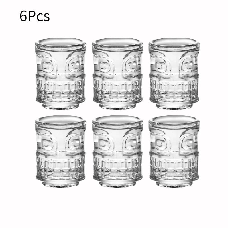 Creative Mini Tiki Glass Cup Shot Glasses Stacking Cups Cocktail Glass Tiki Cup Set With 6 Holes Tray Tiki Bar Accessories