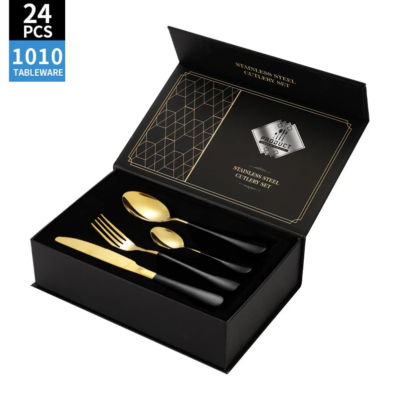 Stainl Steel Western Dining Utensils Set 24-Piece Set Steak Knife Fork Spoon Dinnerware Set Korean Sle Children's Cutler...