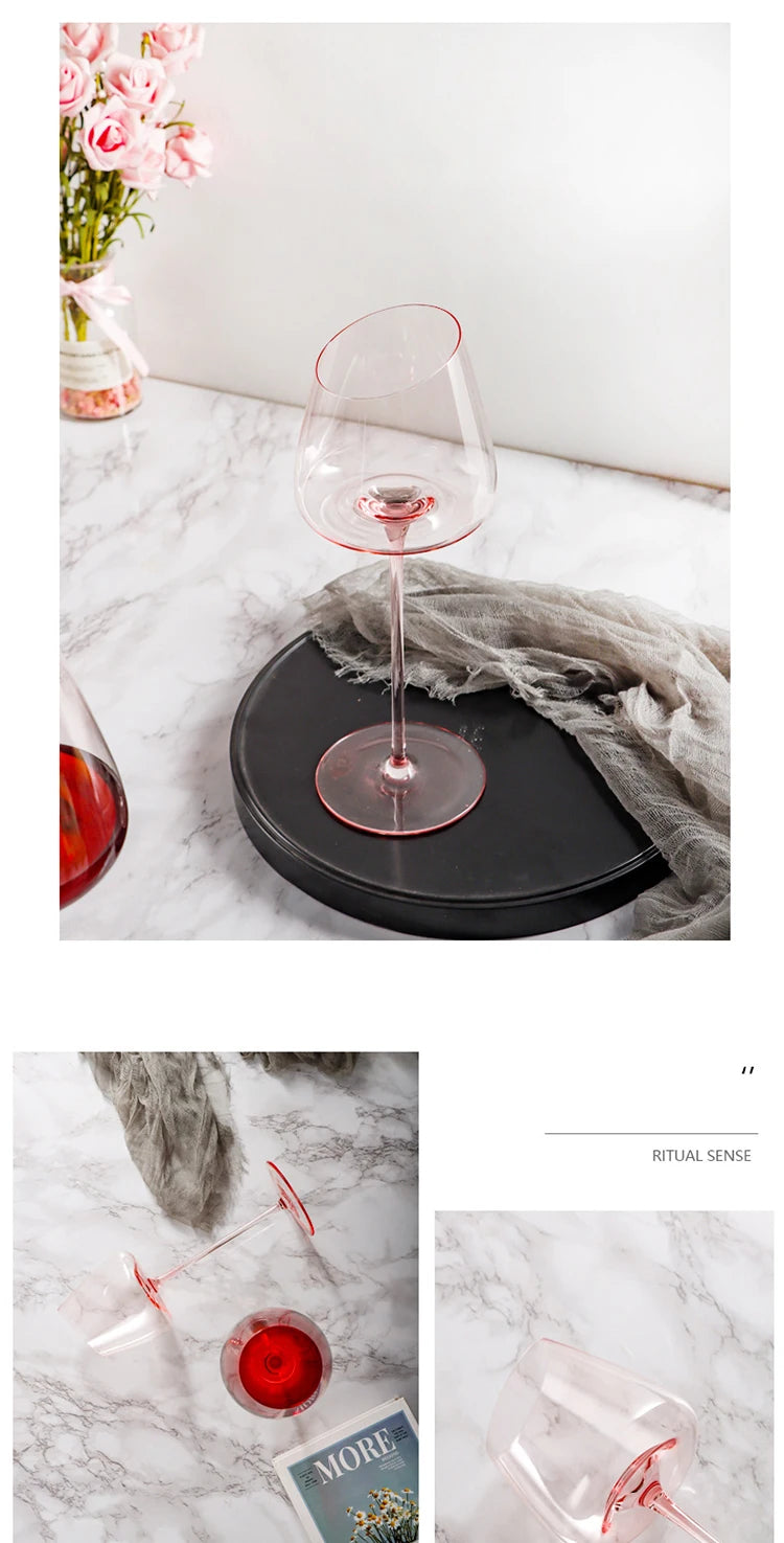 French Pink Flamingo Red Wine Glasses Set Crystal Glass Goblet Creative Inclined Mouth Concave Bottom Champagne Wine Cup Blue