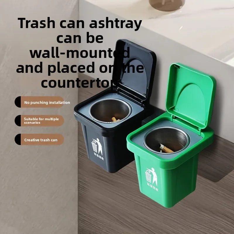 Stainless Steel Wall-Mounted Ashtray with Lid - Contemporary Irregular Shape, Dust-Proof Design for Bathroom & Home Decor