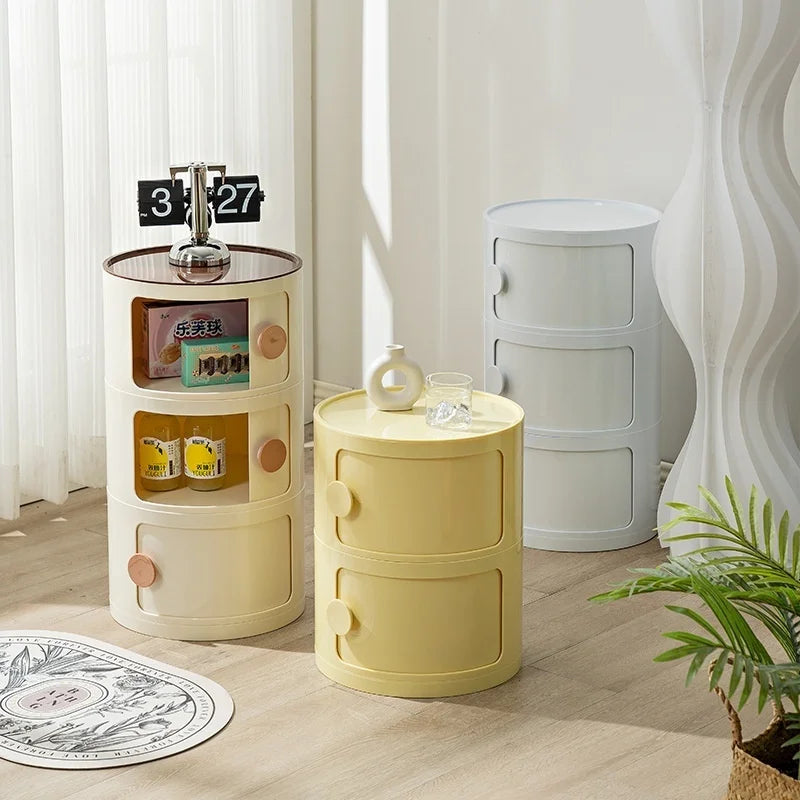 Household Nordic Bedside Table with Handle Portable Creative Round Storage Cabinet Bedroom Multi-Layer Modern Simple Plastic Sid