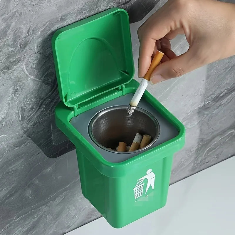 Stainless Steel Wall-Mounted Ashtray with Lid - Contemporary Irregular Shape, Dust-Proof Design for Bathroom & Home Decor