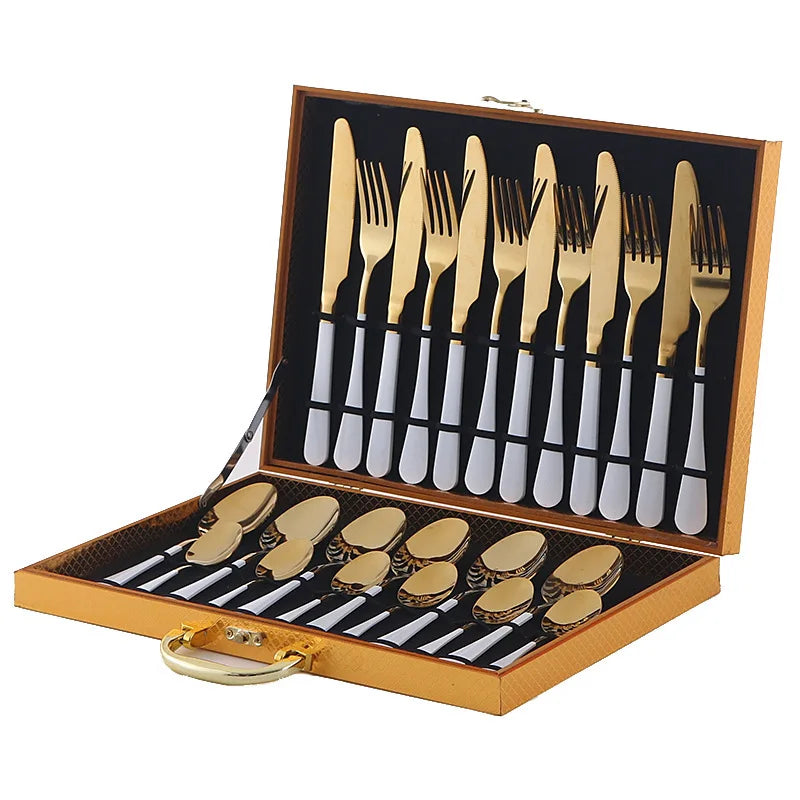 Stainl Steel Western Dining Utensils Set 24-Piece Set Steak Knife Fork Spoon Dinnerware Set Korean Sle Children's Cutler...