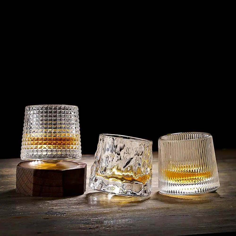 Whiskey Glasses Rotating Whisky Glass with Base 360 Rotate Degrees Crystal Rum Glass for Cocktail Party Drinking Glass