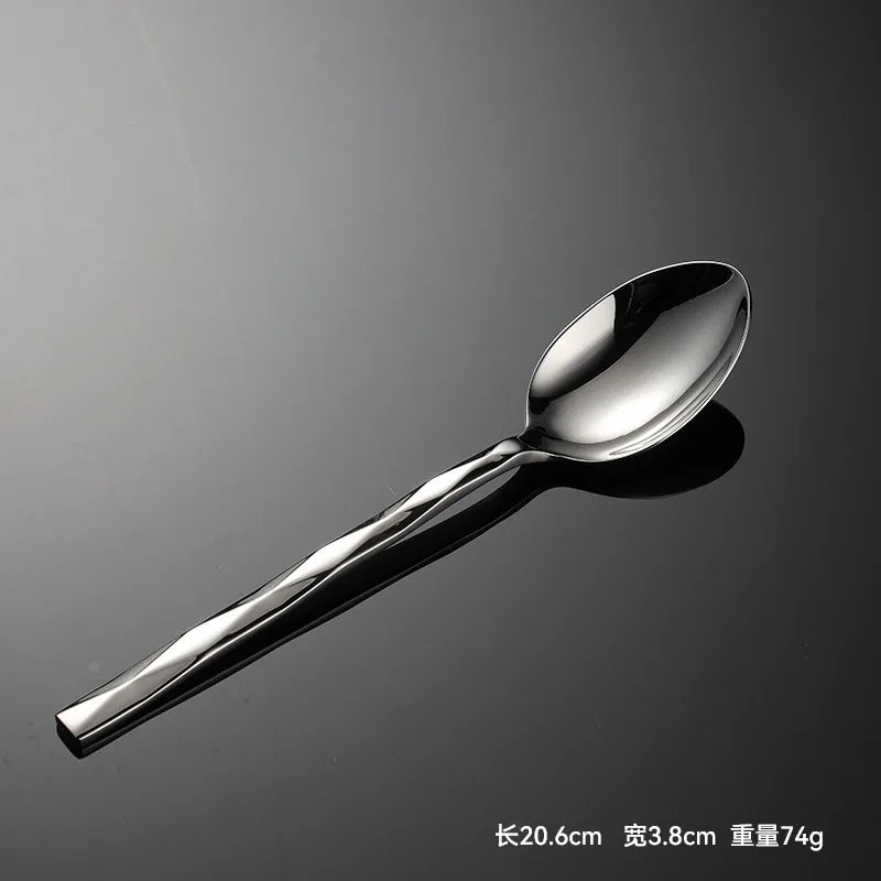 Diamond Pattern Stainless Steel Dinner Set Square Handle Cutlery Simple Fork Knife Spoon Teafork Dinning Tables Sets 2024