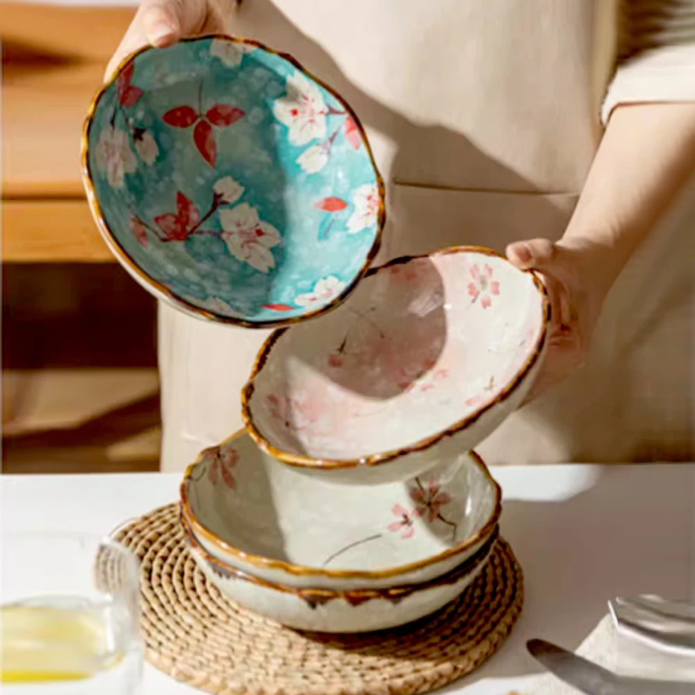 Ceramic Plates, Japanese Ddishes, Home Tableware, Creative Round Dishes, Dinner Plates, High-quality Deep Plates