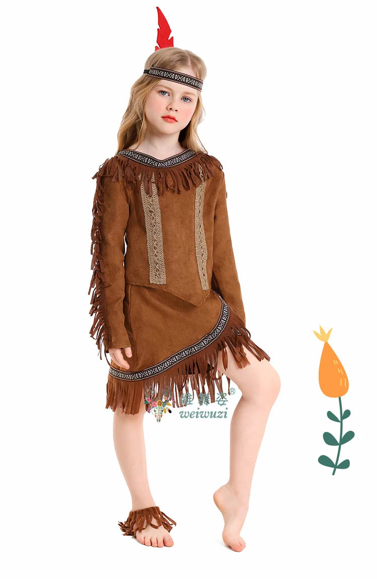 Halloween Children's Day Savages Indigenous Peoples Hunter Indian Chiefs Primitive Savages Role-playing Girls Indigenous Costume