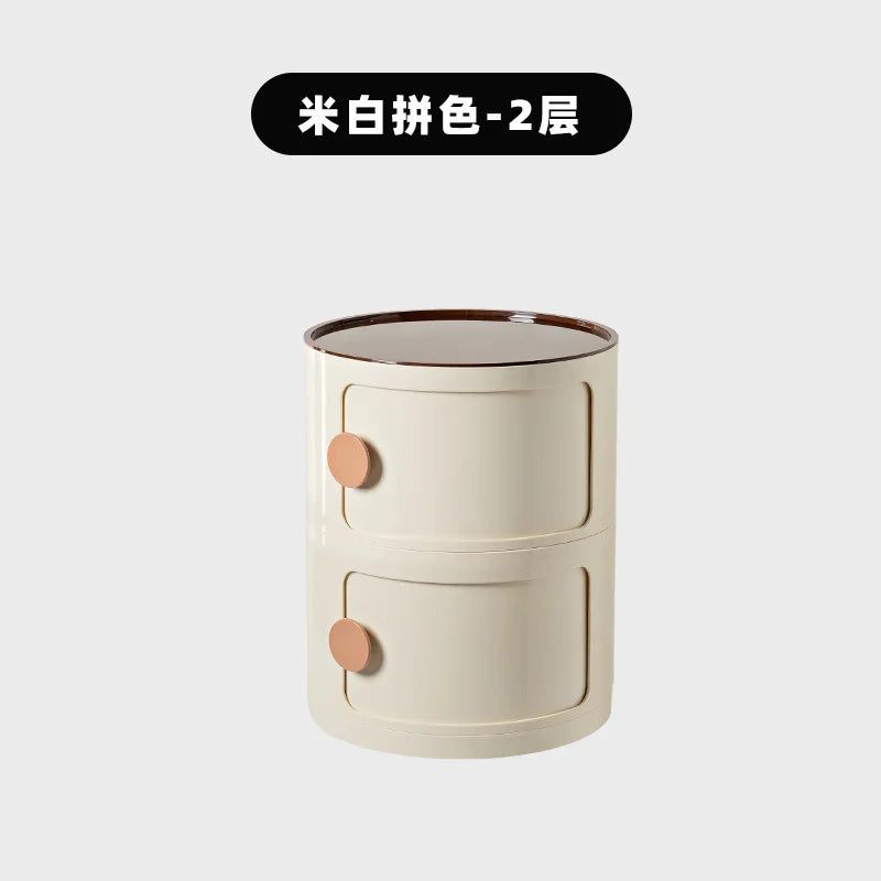 Household Nordic Bedside Table with Handle Portable Creative Round Storage Cabinet Bedroom Multi-Layer Modern Simple Plastic Sid