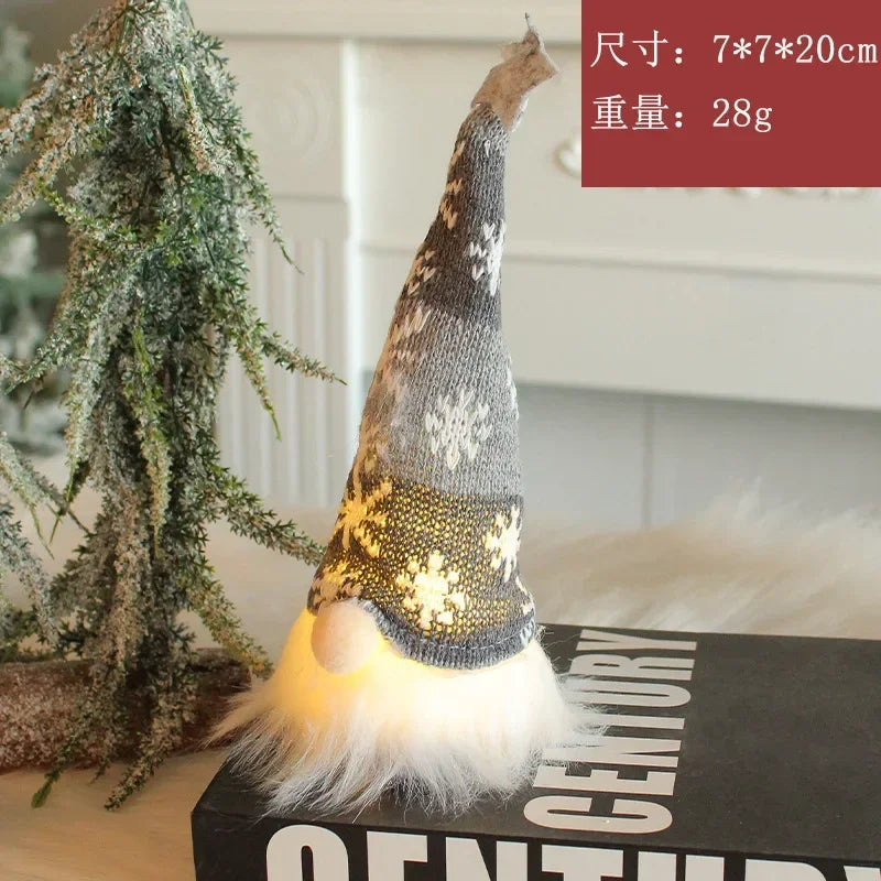 Christmas Faceless Doll Gnome Ornaments LED Light Plush Knitting Crafts Tree Pendant Christmas Decorations for Home Kids Gift