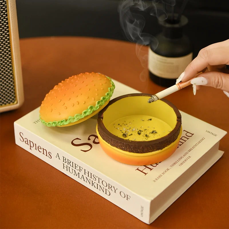 Creative Cute Hamburger Ashtray Home Dust Proof Ashtray Living Room Office Desktop Decoration Ornament for Father Gift