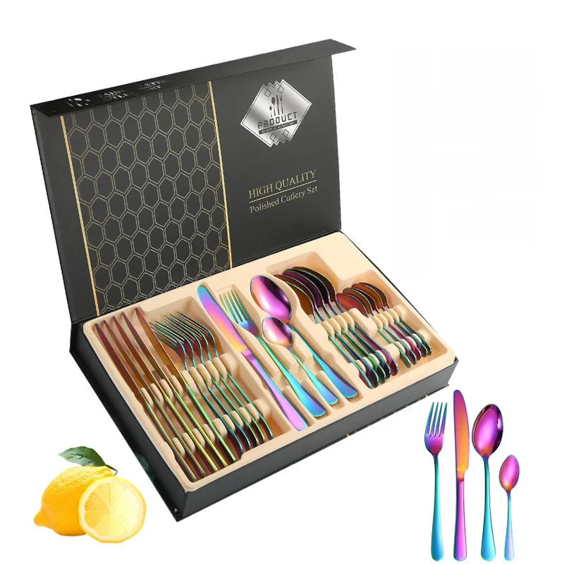 Stainl Steel Western Dining Utensils Set 24-Piece Set Steak Knife Fork Spoon Dinnerware Set Korean Sle Children's Cutler...