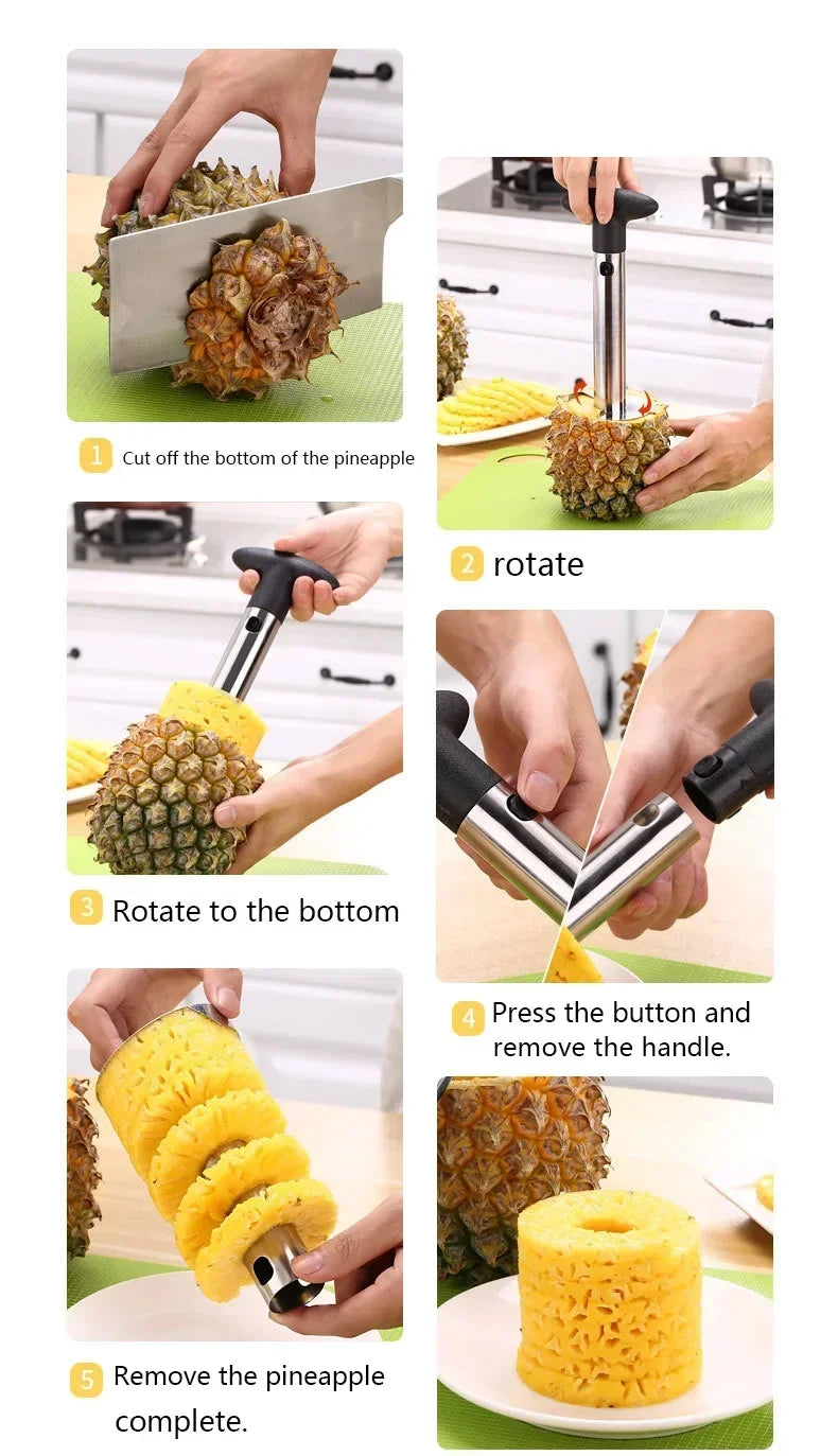 Stainless Steel Pineapple Cutter, Sharp Blade Fruit Peeler with Slicing Knives for Home & Kitchen Use
