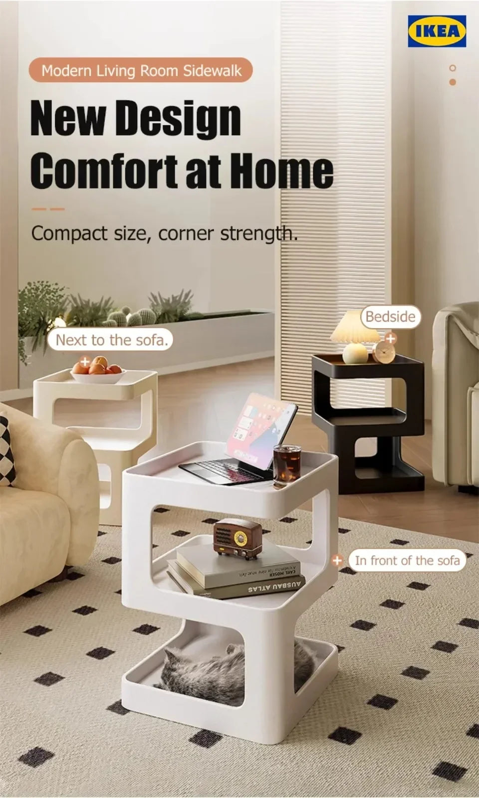 Simple Modern Bedside Side Table Space-Saving Multi-Functional Home Storage Rack Light Luxury Wrought Iron Stable Coffee Table