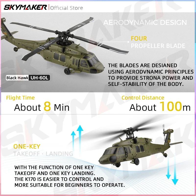 WLtoys RC Helicopters Brushless Motor k170 UH-60L 2.4Ghz 4CH 6-Aixs Gyroscope Single Blade Propellor Gyro Rc Toys for Children