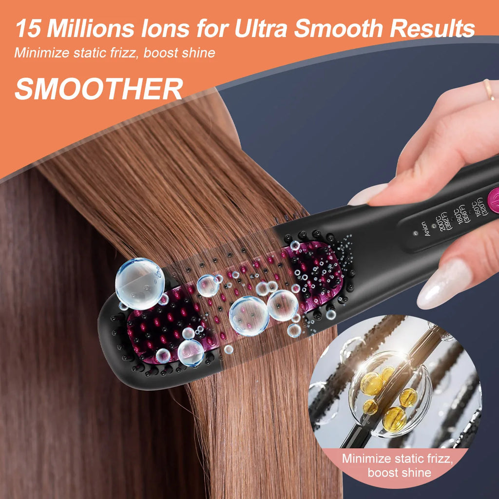Hair Straightening Brush Portable Home Negative Ion Straightener with Multi-Heat Settings 3-Temp Ceramic Damage-Free Styling