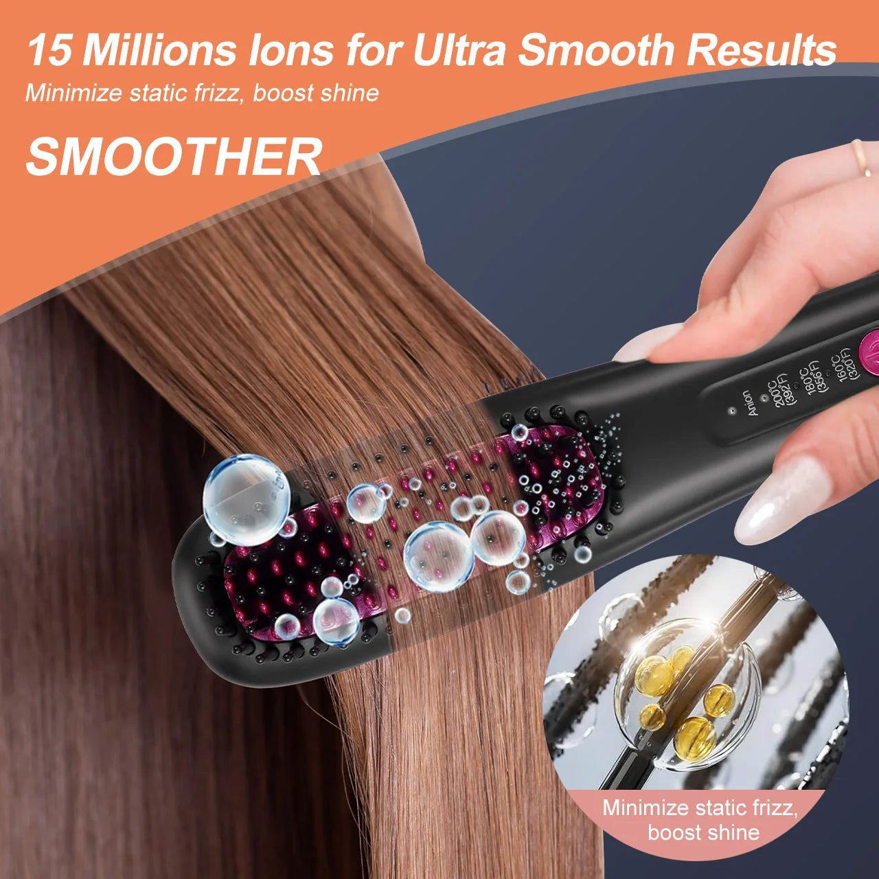 Hair Straightening Brush Portable Home Negative Ion Straightener with Multi-Heat Settings 3-Temp Ceramic Damage-Free Styling