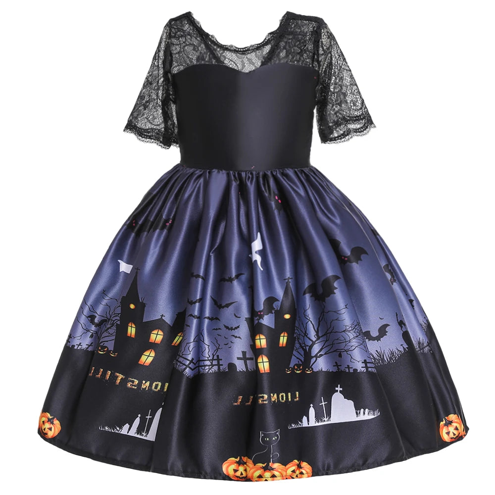 Halloween Bat Gothic Cosplay Girl Costumes Christmas Carnival Kids Pumpkin Birthday Costume for Children Princess Party Dresses