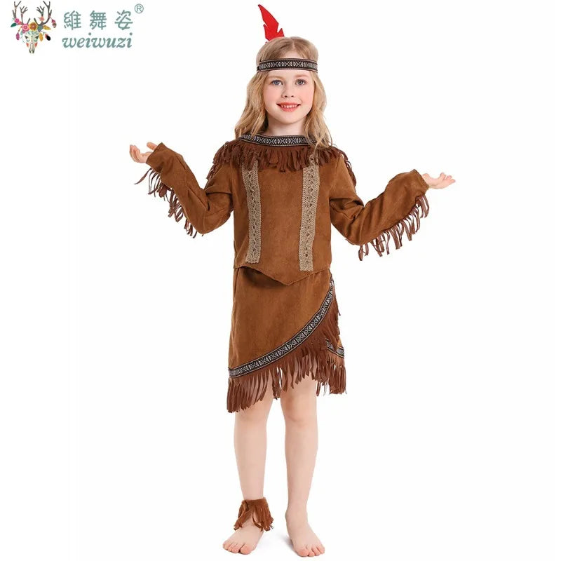 Halloween Children's Day Savages Indigenous Peoples Hunter Indian Chiefs Primitive Savages Role-playing Girls Indigenous Costume