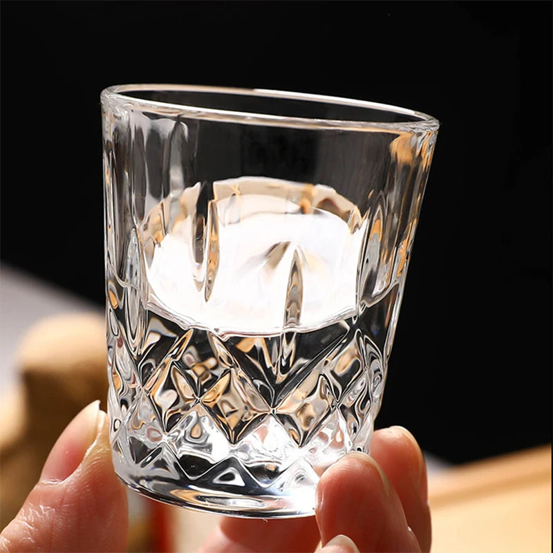 12pcs/8pcs/6pcs/4pcs/2pcs Embossed Glass 50ml Spirits Cups Engraved Tea Drinking Baijiu Cup Water Glass Small Capacity Wine Cup