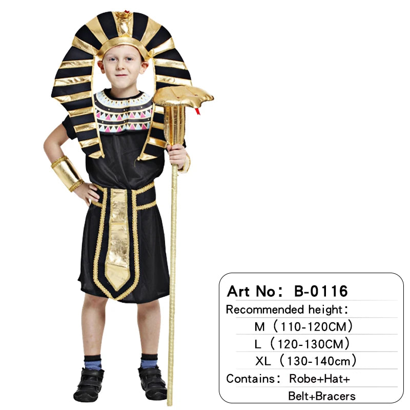 Halloween Child Ancient Egyptian King Pharaoh Cosplay Kids Fancy Dress Historical Theme Party Costume