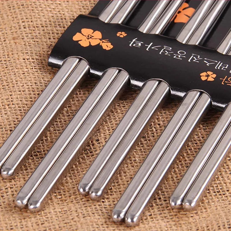 5 Pairs Stainless Steel Square Chopsticks Chinese Stylish Healthy Light Weight Chinese Chopsticks Metal Non-slip Design Kitchen