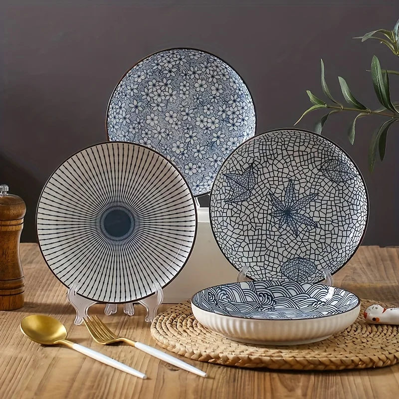 7 Inch Japanese Patterned Disc Ceramic Plate Dinner Dishe Plates Steak Salad Dessert Dinner Dish Home Art Tableware