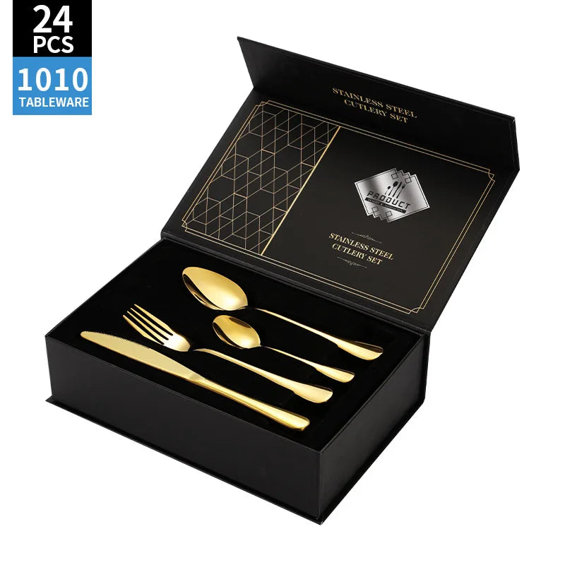 Stainl Steel Western Dining Utensils Set 24-Piece Set Steak Knife Fork Spoon Dinnerware Set Korean Sle Children's Cutler...