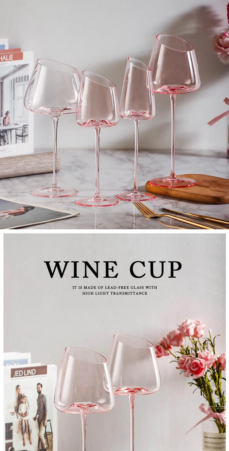 French Pink Flamingo Red Wine Glasses Set Crystal Glass Goblet Creative Inclined Mouth Concave Bottom Champagne Wine Cup Blue